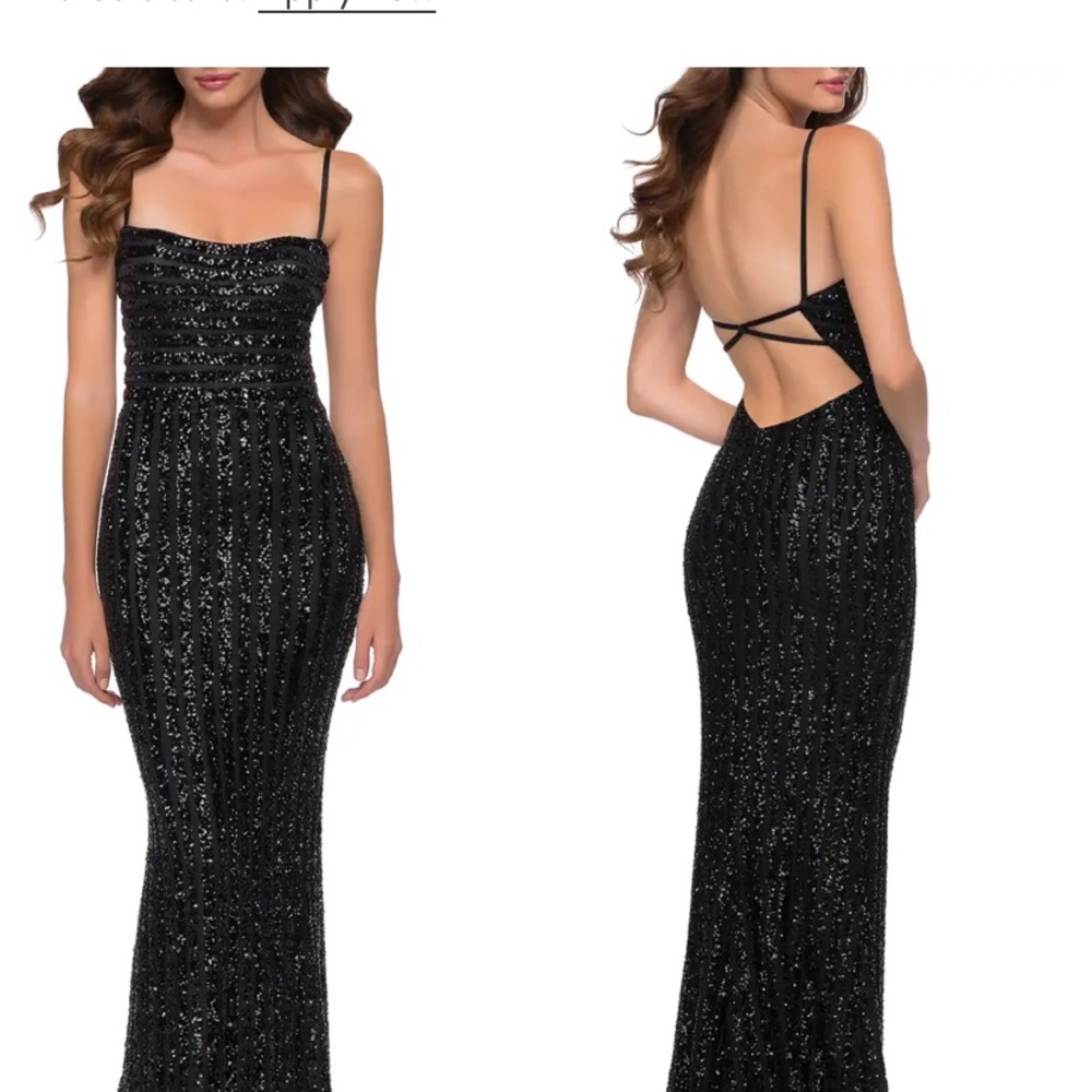 La Femme striped pattern sequin evening gown